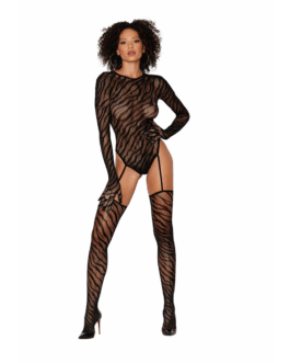 Teddy Bodystocking met Vingerhandschoenen Diamant – Één Maat – Zwart