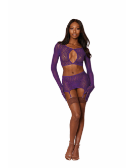 Bralette en Garter Rok Diamant – Één Maat – Aubergine