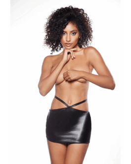 Angel Blush – Faux Leather Rok met Open Rug en Bandjes – One Size