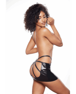 Angel Blush – Faux Leather Rok met Open Rug en Bandjes – One Size