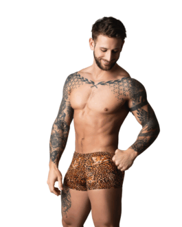 Pouch Short met Zwarte Cockring – L – Bruin Luipaard