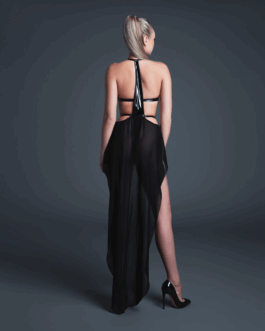 Take Me – Latex-look Vinyl en Mesh Bodysuit met Flirty Rok – L – Zwart