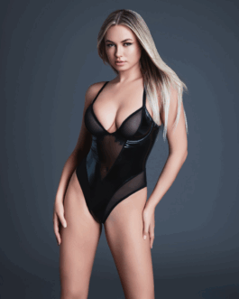 De Temptress – Latex-look Vinyl en Mesh Teddy – L – Zwart