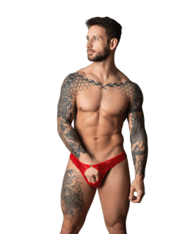 Open Ring Thong met Kobalt Cockring – L/XL – Rood