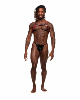 Leo – Imitatie Leren Harnas – One Size – Zwart/Rood