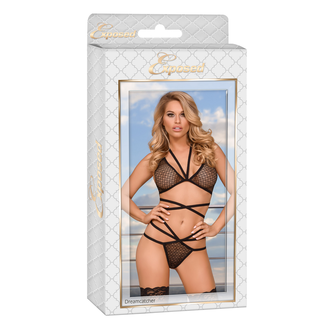 Strappy Bra Thong Set - Black - Afbeelding 2