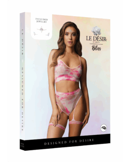 2-delige bh-set met jarretels en schitterende eye contact bling sticker – One Size – Multicolor