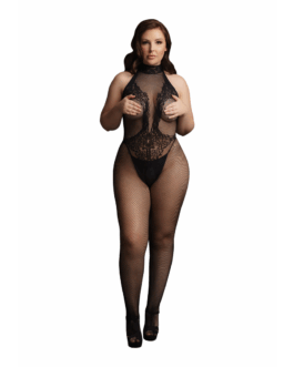 Visnet en Kanten Bodystocking – Plus Size