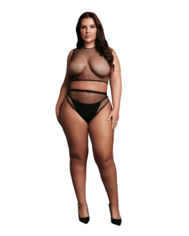 2-delige Crop Top – Pantie en Fishnet Structuur – OSX – Zwart
