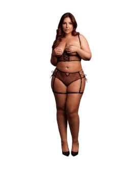 Twee delige set met onderwired open-cup bh en panty met gespen – Plus Size – Zwart