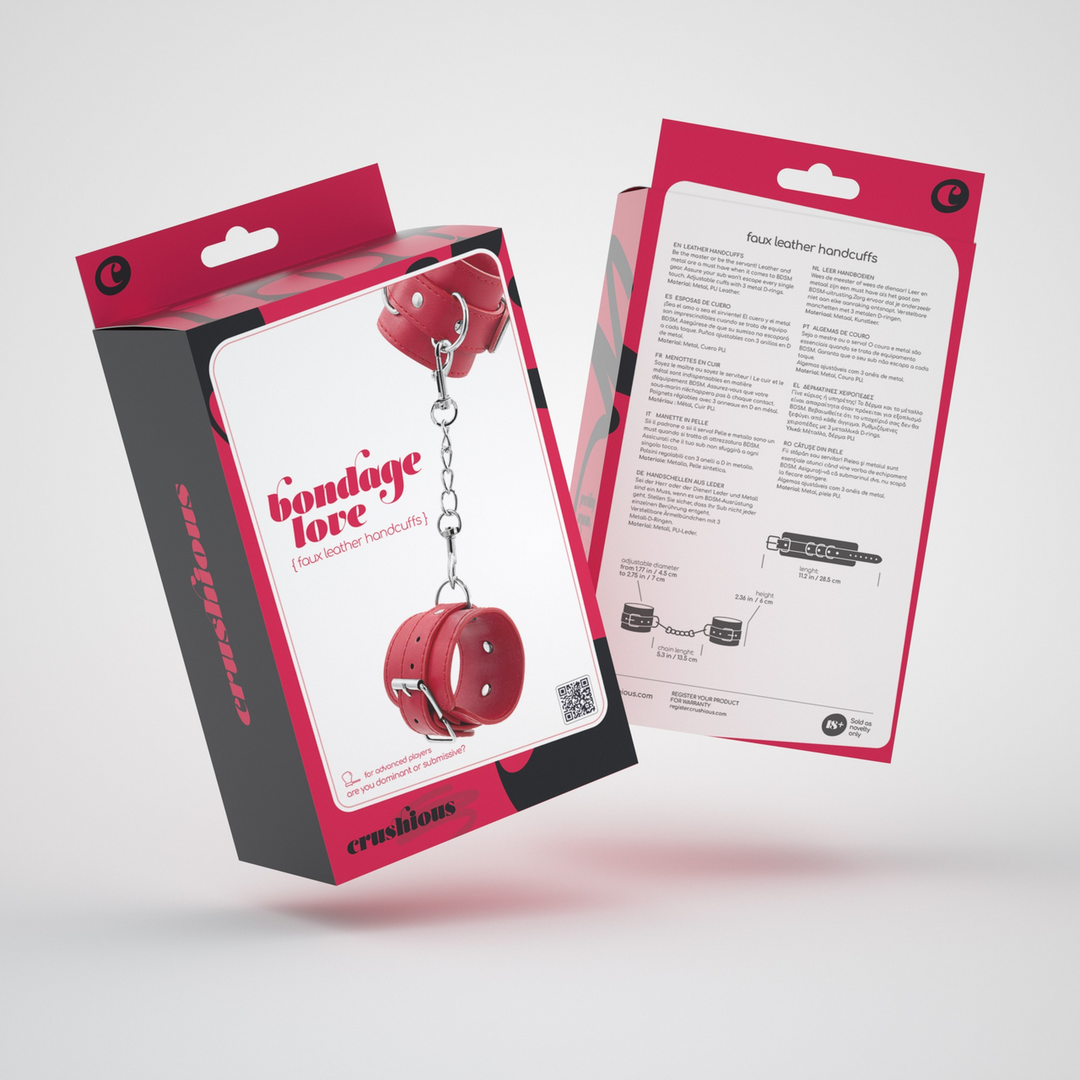 Bondage Love - Leren Handboeien - Rood - Afbeelding 2