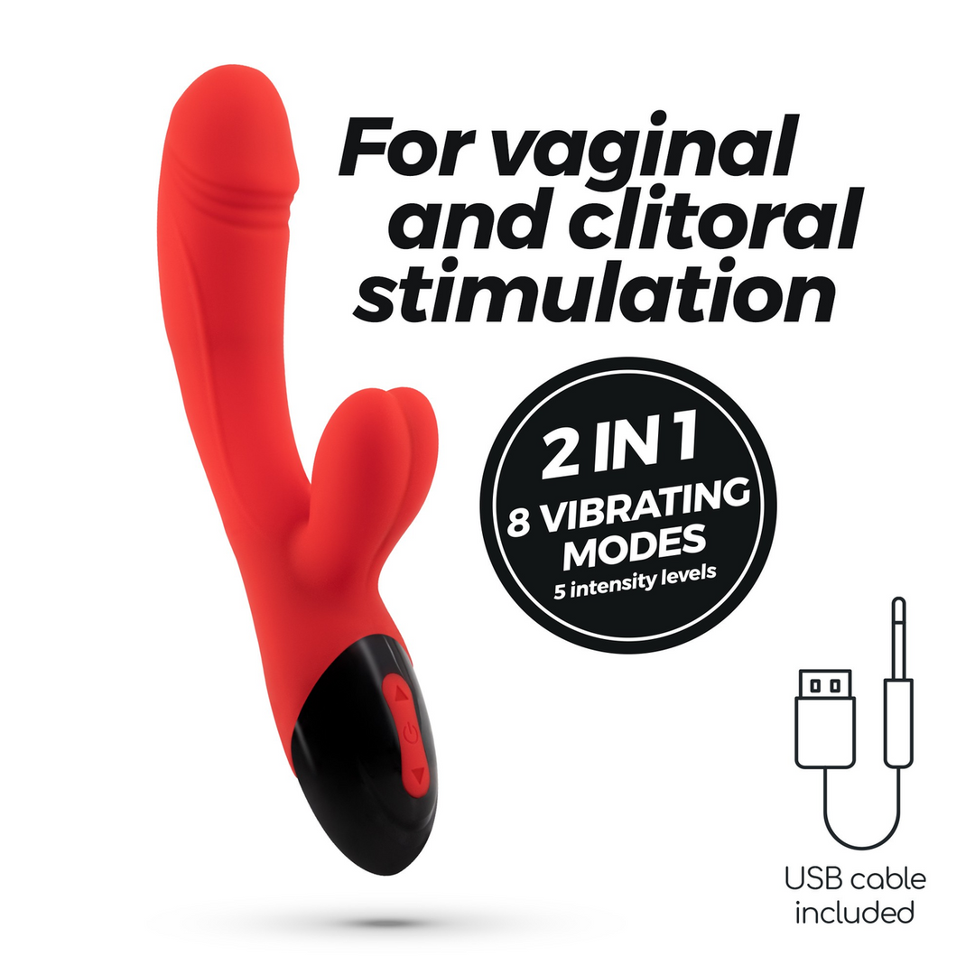 Dare Dong - Oplaadbare Konijnen Vibrator - Rood - Afbeelding 7