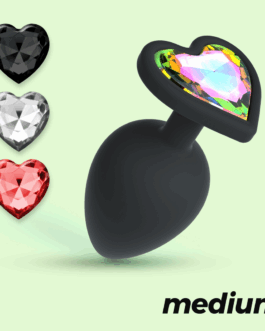 Cuore – Anale Plug met Vier Verwisselbare Edelstenen – Medium – Zwart