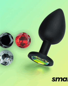 Camileo – Anale Plug met Vier Verwisselbare Edelstenen – Klein – Zwart