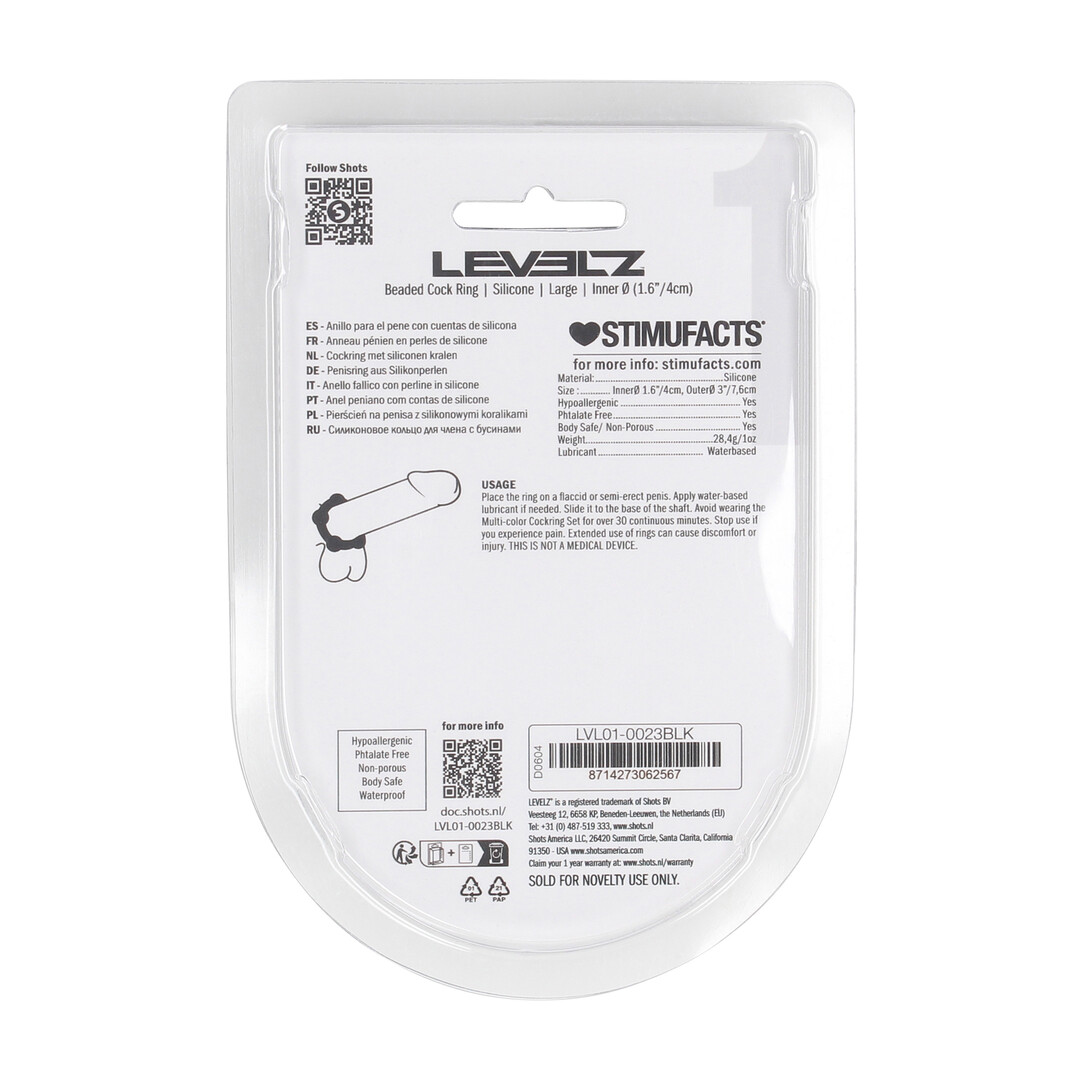 Kralen Siliconen Cockring - L - 45mm - Zwart - Afbeelding 3