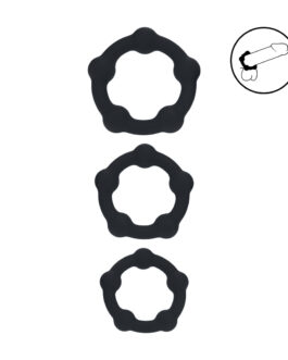 Kralen Silikon Cockring Set van 3 – S/M/L – Zwart