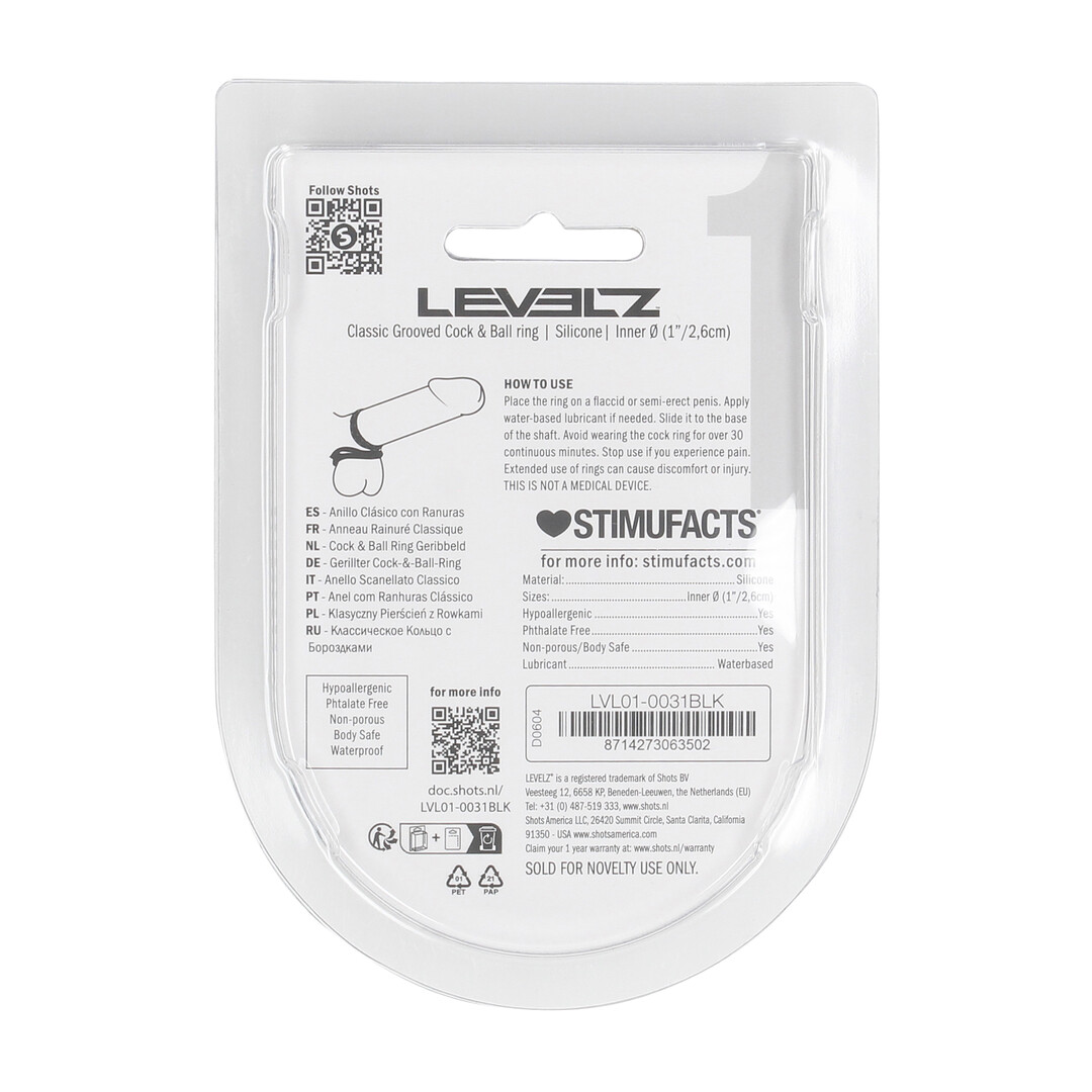 Classic Grooved Silicone Penis- en Ballenring - Zwart - Afbeelding 3