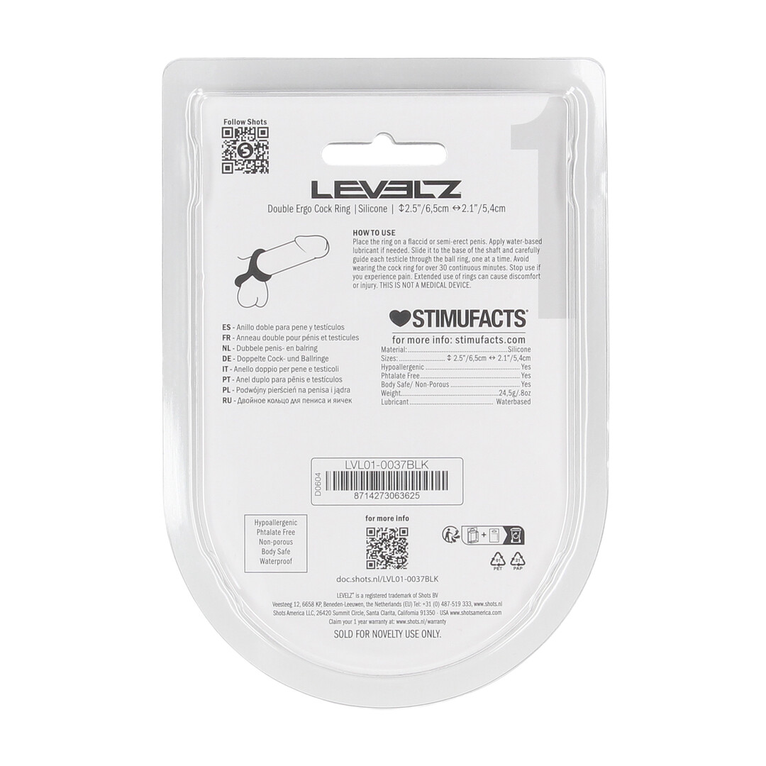 Double Ergo Siliconen Cockring - Zwart - Afbeelding 3