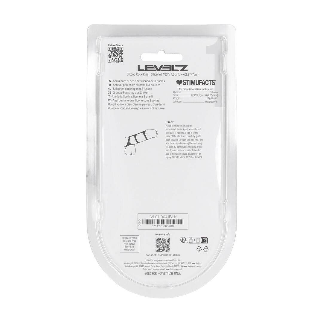 3 Lussen Siliconen Cockring - Zwart - Afbeelding 3