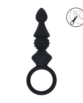 Geribbelde Siliconen Anale Probe met Lus – Zwart