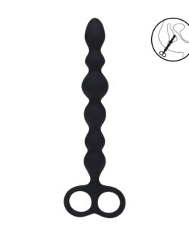 Kralen Siliconen Anale Probe met Dubbele Lus – Zwart