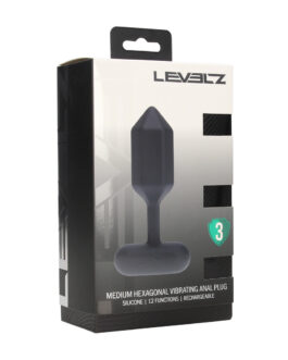 Hexagonale Vibrerende Siliconen Anale Plug – M – Zwart