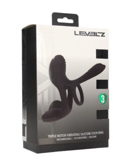 Drievoudige Motor Vibrerende Siliconen Cockring – Zwart