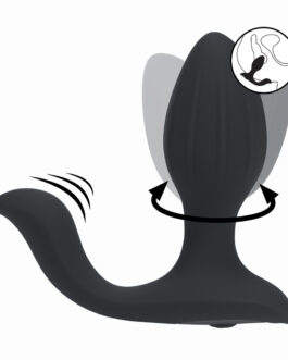 Vibrerende en Draaiende Siliconen Anale Plug met Bal Stimulator – Zwart