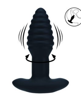 Vibrerende en Draaiende Geribbelde Siliconen Anale Plug – Zwart