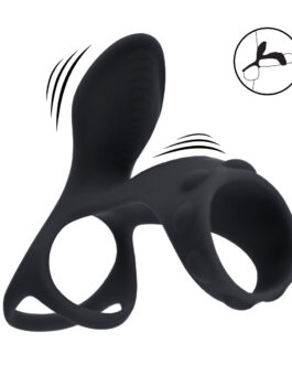 Vibrerende Siliconen Cock- en Ballenring met Schachtlus – Zwart