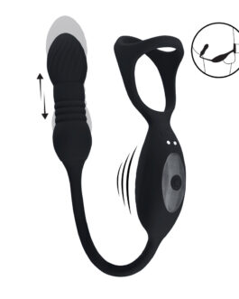 Vibrerende en Duwende Silicone Tri O Cockring met Prostaat Stimulator – Zwart