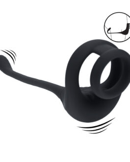 Dubbele Motor Siliconen Cockring met Prostaat Stimulator – Zwart