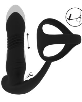 Vibrerende en Duwende Siliconen Prostaatmassager met Tri O Cockring – Zwart