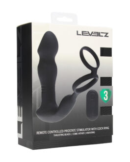 Afstandsbediening Vibrerende Duwende Kom-Hier Siliconen Prostaat Stimulator met Cockring – Zwart