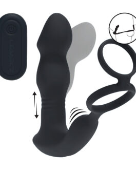 Afstandsbediening Vibrerende Duwende Kom-Hier Siliconen Prostaat Stimulator met Cockring – Zwart