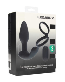 Dual Vibrating Remote Rotating Beads Silicone Prostate Stimulator with Cock and Ball Ring – Black