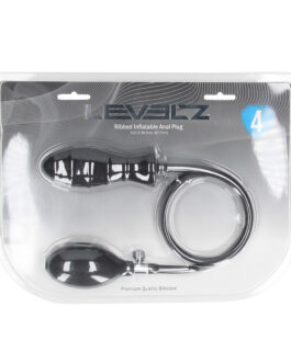 Geribbelde Opblaasbare Siliconen Anale Plug – Zwart