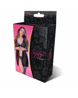 Babydoll met Open Rug en G-String Set – L/XL – Zwart