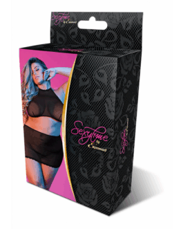 Polka Dot Mesh Halter en Rok Set – 2X – Zwart