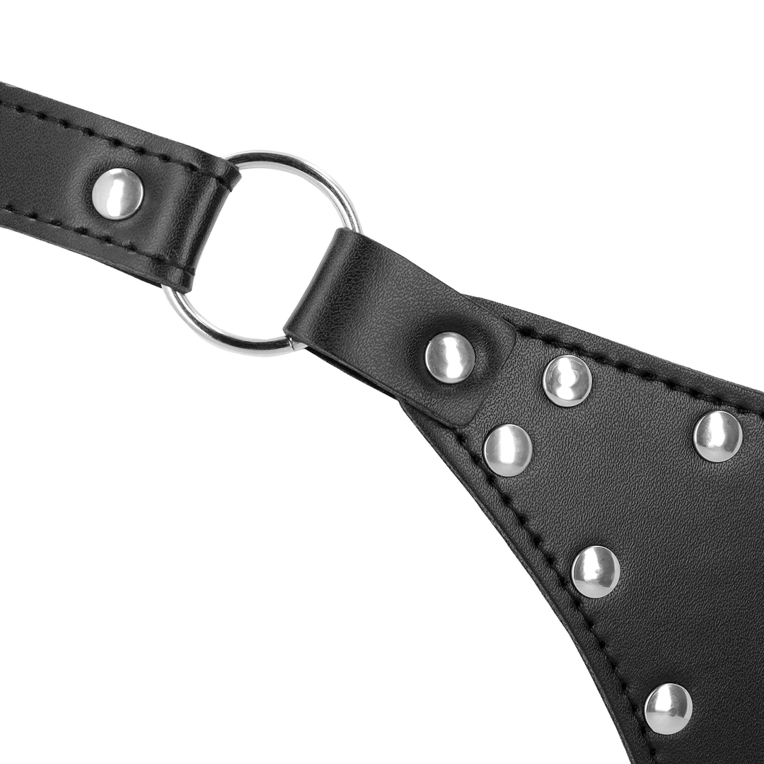 PU Leren Chastity Thong met Keten Detail - Zwart - Afbeelding 7