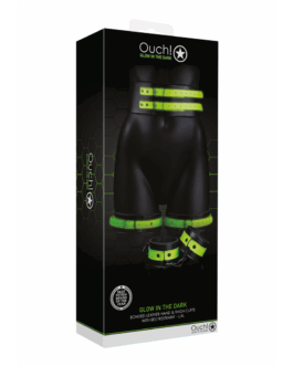 Dijbanden met riem en handboeien – Glow in the Dark – L/XL
