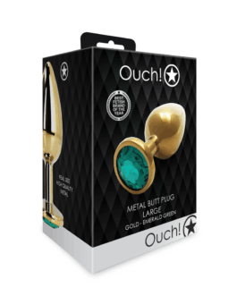 Ronde Gem Buttplug – Groot – Goud/Emerald Groen