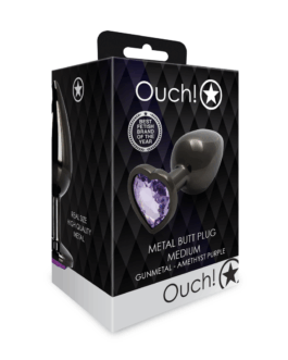 Heart Gem Butt Plug – Medium – Gunmetal/Amethist Paars
