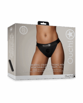 Vibrerende Strap-on Thong met Verwijderbare Butt Straps – M/L – Zwart