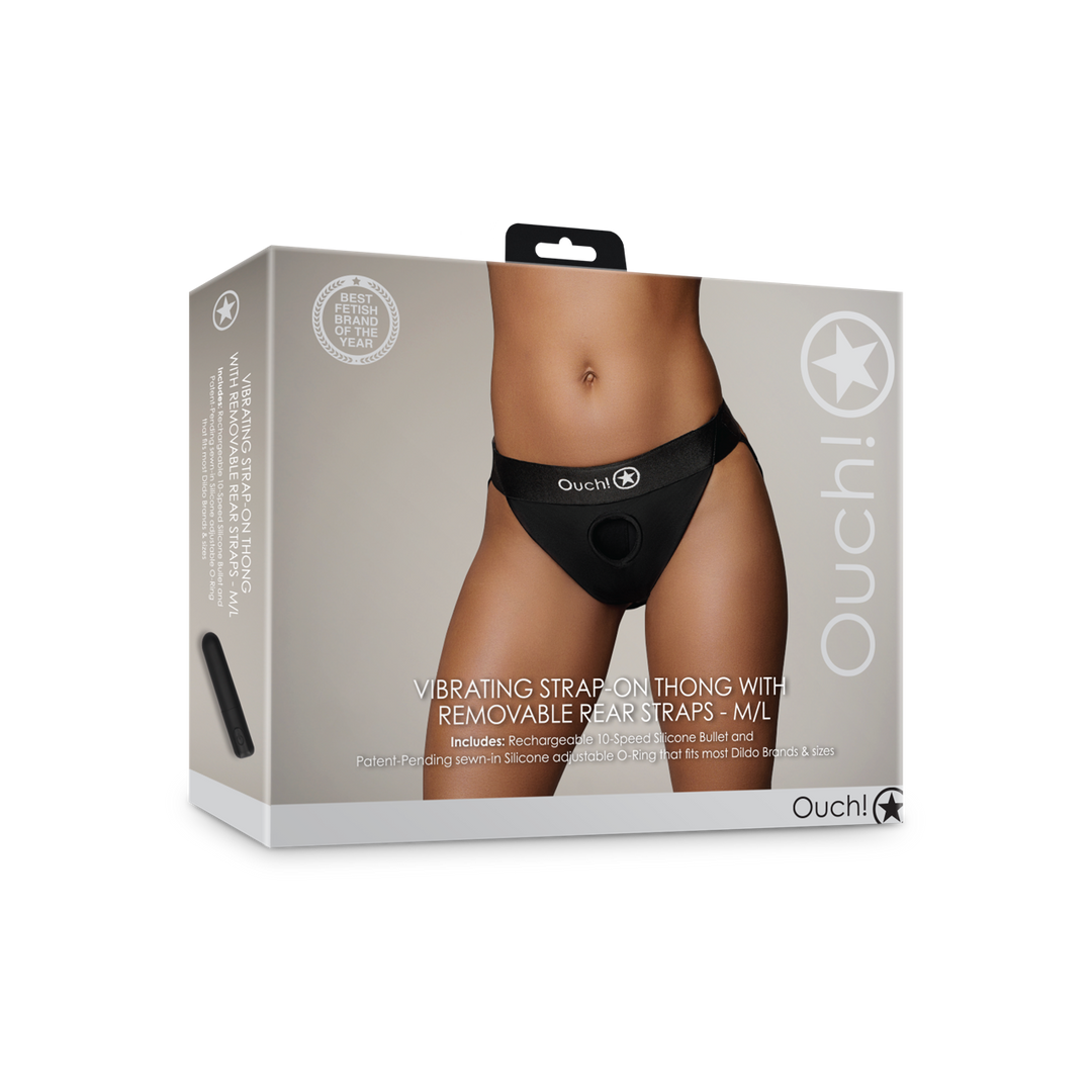 Vibrerende Strap-on Thong met Verwijderbare Butt Straps - M/L - Zwart - Afbeelding 2