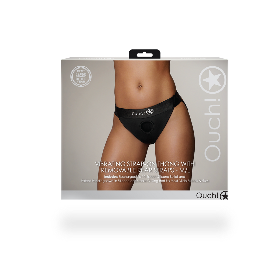Vibrerende Strap-on Thong met Verwijderbare Butt Straps - M/L - Zwart - Afbeelding 3
