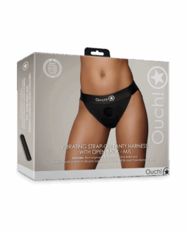 Vibrerende Strap-on Panty Harnas met Open Rug – M/L – Zwart
