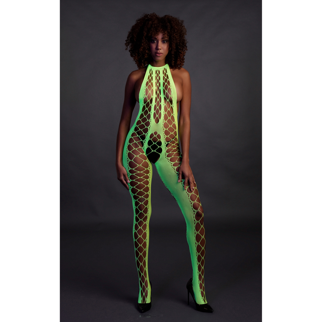 Bodystocking met Halterneck - One Size - Neon Groen - Afbeelding 4