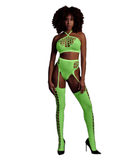 Twee Delige Set met Crop Top en Kousen – One Size – Neon Groen