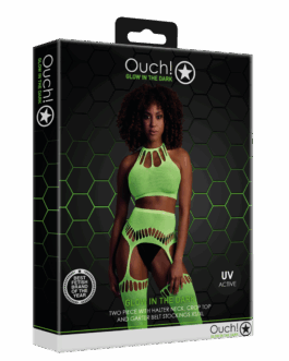 Twee-delige set met crop top en panty – One size – Neon groen